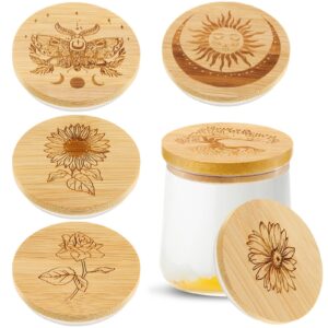tessco 6 packs yogurt jar lids set bamboo wood for jars reusable lid with silicone sealing rings and different patterns compatible oui glass containers