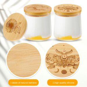 Tessco 6 Packs Yogurt Jar Lids Set Bamboo Wood for Jars Reusable Lid with Silicone Sealing Rings and Different Patterns Compatible Oui Glass Containers