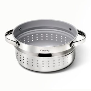 caraway steamer - stainless steel steamer with handles - non stick, non toxic coating - steam veggies, seafood, and more - compatible with our dutch oven or sauce pan - large