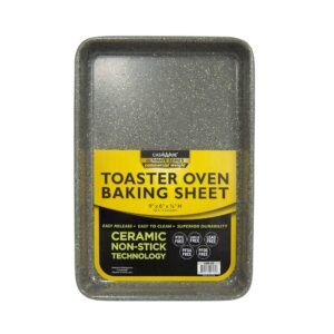 casaware 9 x 6 x 0.75-inch toaster oven ultimate series commercial weight ceramic non-stick coating baking pan (silver granite)
