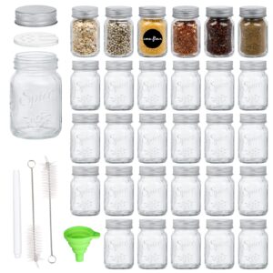 mcupper 30 pack 4oz glass mason spice jars bottles, empty round containers with silver airtight metal caps and pour/sift shaker lid