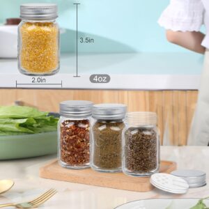 Mcupper 30 Pack 4oz Glass Mason Spice Jars Bottles, Empty Round Containers with Silver Airtight Metal Caps and Pour/Sift Shaker Lid