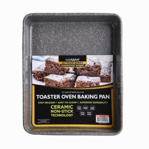 casaware 11 x 9 x 2-inch toaster oven ultimate series commercial weight ceramic non-stick coating baking pan (silver granite)