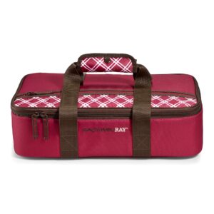 rachael ray lasagna lugger, thermal insulated casserole carrier for hot or cold food, lugger tote for pockluck, parties, picnic, and cookouts, fits 9" x 13" baking dish, burgundy