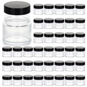 2oz glass jars 40 pack, hoa kinh mini round clear glass jars with inner liners and black lids, perfect for storing lotions, powders, and ointments