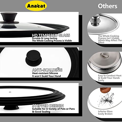 Anaeat Silicone Universal Lid for Pots, Pans and Skillets - Tempered Glass Covered with Heat Resistant Silicone Rim Fits 6", 7" and 8" Diameter Cookware -Easy to Use Replacement Frying Pan Cover