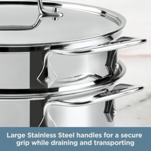 All-Clad Specialty Stainless Steel Stockpot, Multi-Pot with Strainer 8 Quart Induction Oven Broiler Safe 600F Strainer, Pasta Strainer with Handle, Pots and Pans Silver