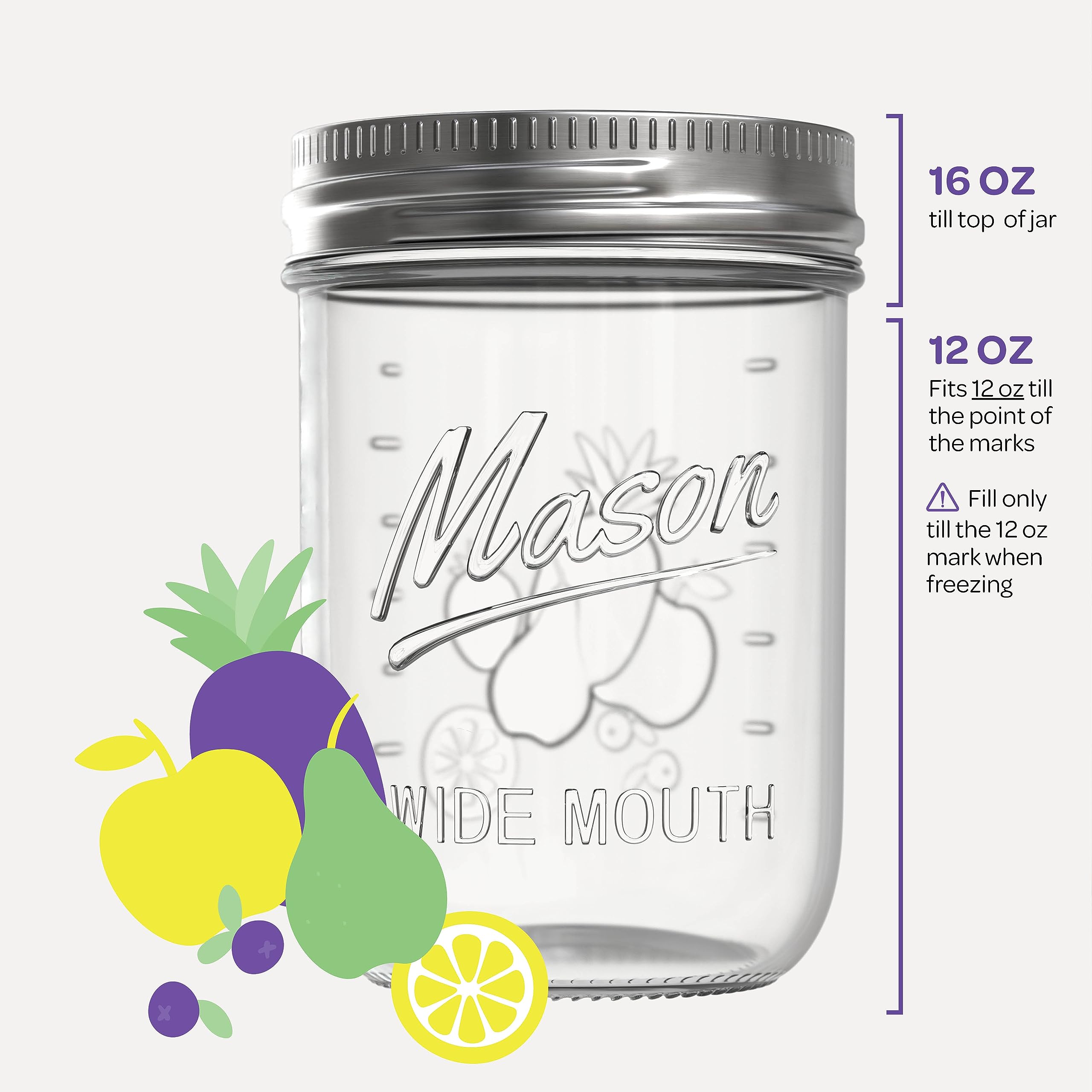 SEWANTA Wide Mouth Mason Jars 16 oz With mason jar lids and Bands, mason jars 16 oz - For Canning, Fermenting, Pickling - Jar Décor - Microwave/Freeze/Dishwasher Safe. (13)