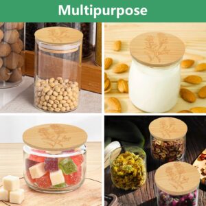 XIFEPFR Oui Yogurt Jar Lids Set, 6 Pack Bamboo Jar Lids with Silicone Sealing Ring for Perfect Airtight Cookie Coffee Glass Storage Lids, Wooden Lids for Oui Yogurt Jars with Label, Lavender Pattern