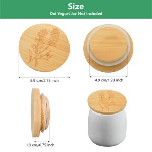 XIFEPFR Oui Yogurt Jar Lids Set, 6 Pack Bamboo Jar Lids with Silicone Sealing Ring for Perfect Airtight Cookie Coffee Glass Storage Lids, Wooden Lids for Oui Yogurt Jars with Label, Lavender Pattern