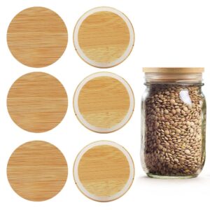 picowe 6 pack bamboo lids for wide mouth mason jar storage canning jar lids ball jars(jars not included)