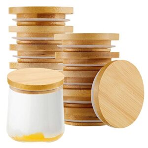 sawysine yogurt jar lids set reusable bamboo wooden lids round canning lids with silicone sealing rings compatible with oui yogurt jars for mugs and jars (12)