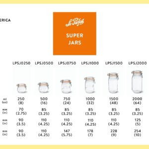 Le Parfait Super Jar - 3L French Glass Canning Jar w/Round Body, Airtight Rubber Seal & Glass Lid (96oz/3 Quarts, Single Jar)
