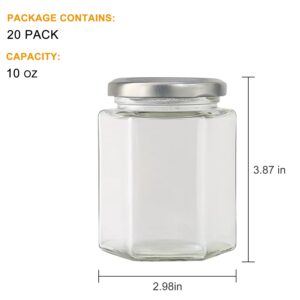 20 Pcs 10 oz Glass Jars with Silver Lids, Mason Jars for Gifts, Crafts, Wedding, Spice, Extra Tags String