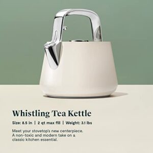 Caraway 2 Quart Whistling Tea Kettle - Durable Stainless Steel Tea Pot - Fast Boiling, Stovetop Agnostic - Non-Toxic, PTFE & PFOA Free - Includes Pot Holder - Cream