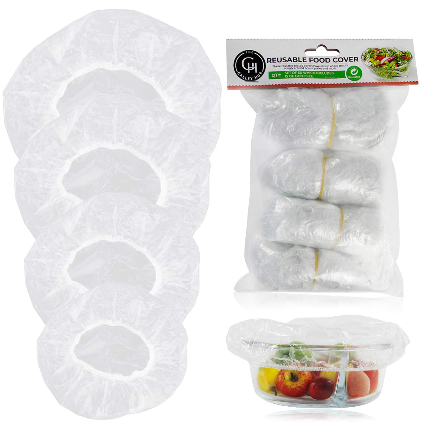 Elastic Food Storage Covers,60 Pieces Reusable Bowl Covers Dish Plate Plastic Covers Fitted Bowl Covers,Transparent Food Storage Covers 4 Size (7.8in,9.8in,11.8in,13.8in)