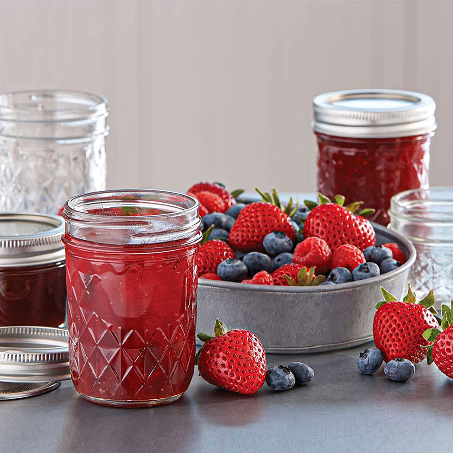 Regular Mouth Mason Jar 8 oz - (4 Pack) - Ball Regular Mouth Mason Jars With Airtight lids and Bands - For Canning, Fermenting, Pickling, Freezing - Glass jar, Microwave & Dishwasher Safe