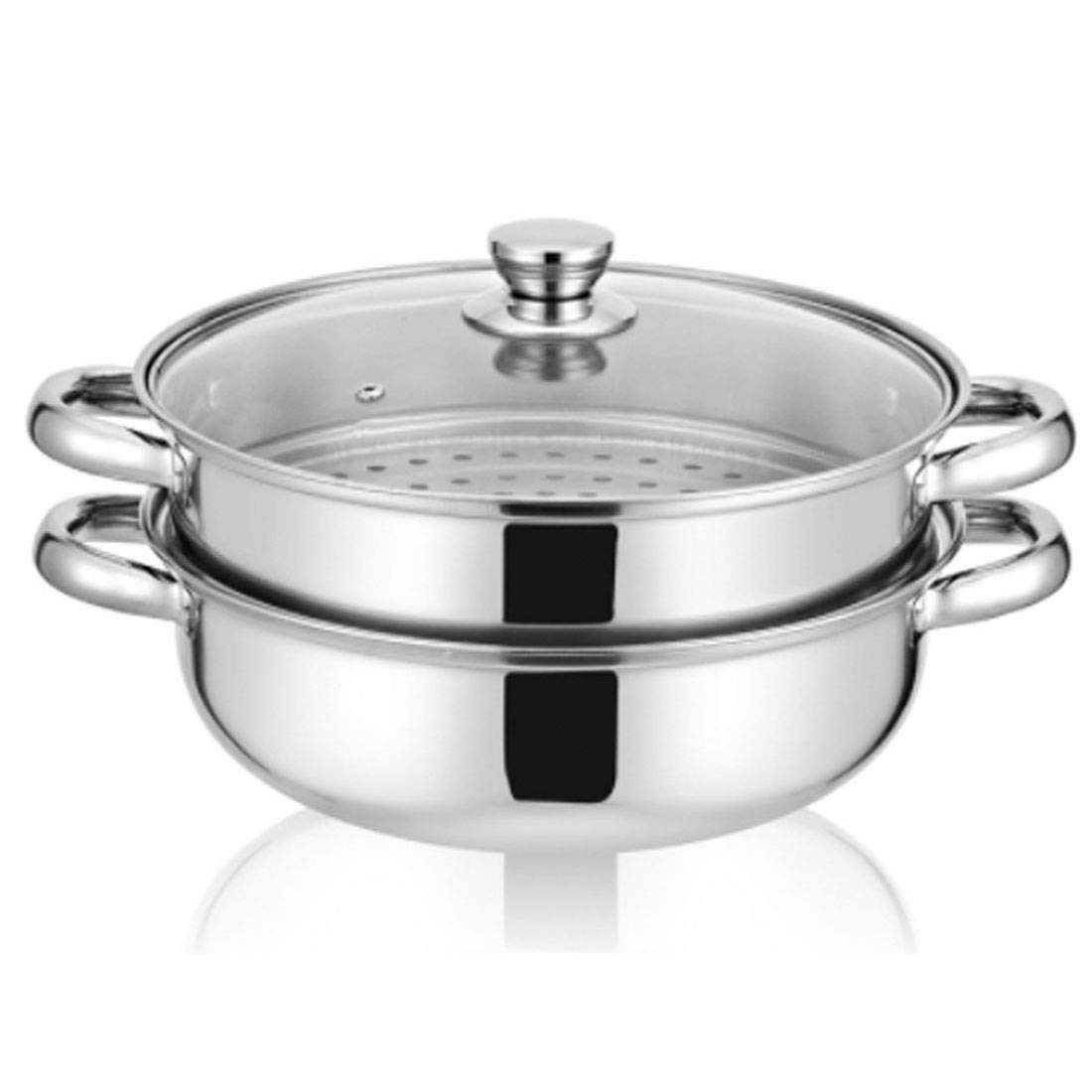 Stainless Steel Stack and Steam Pot Set - and Lid,Steamer Saucepot double boiler-2 Tier Steamer Pot Steaming Cookware -Steamer Pot Glass Lid Food Veg Cooker Pot Cooking Pan For Kitcken Cooking Tool