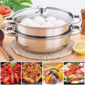 Stainless Steel Stack and Steam Pot Set - and Lid,Steamer Saucepot double boiler-2 Tier Steamer Pot Steaming Cookware -Steamer Pot Glass Lid Food Veg Cooker Pot Cooking Pan For Kitcken Cooking Tool