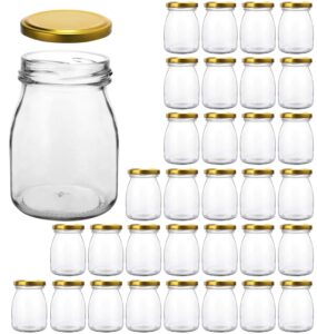 kamota lass jars, 32 pack 6 oz clear yogurt jars with gold lids, glass pudding jars yogurt jars ideal for jam, honey, wedding favors, shower favors(200ml)
