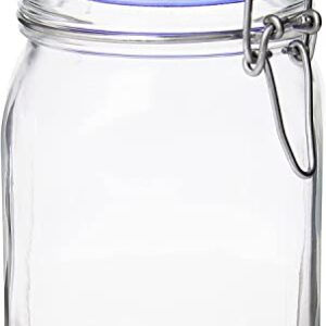 Bormioli Rocco Fido Square Jaw with Blue Lid, 33-3/4-Ounce, 33.75 Ounce, Clear