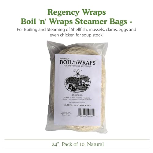 Regency Wraps Boil 'n' Wraps Steamer Bags for Safe and Easy Cooking of Shellfish, Crabs, Clams, Vegetables and more, Natural, 24”, Pack of 10