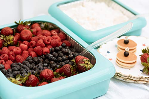 Fancy Panz 8x8, Dress Up & Protect Your Foil Pan! Foil Pan & Serving Spoon Included. Hot or Cold Food. Two ways to serve from, Stackable & helps maintain food temp. Made In USA, (Aqua)