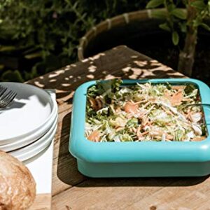 Fancy Panz 8x8, Dress Up & Protect Your Foil Pan! Foil Pan & Serving Spoon Included. Hot or Cold Food. Two ways to serve from, Stackable & helps maintain food temp. Made In USA, (Aqua)