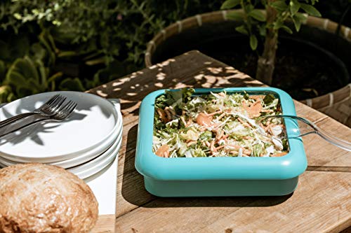 Fancy Panz 8x8, Dress Up & Protect Your Foil Pan! Foil Pan & Serving Spoon Included. Hot or Cold Food. Two ways to serve from, Stackable & helps maintain food temp. Made In USA, (Aqua)