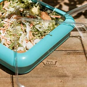 Fancy Panz 8x8, Dress Up & Protect Your Foil Pan! Foil Pan & Serving Spoon Included. Hot or Cold Food. Two ways to serve from, Stackable & helps maintain food temp. Made In USA, (Aqua)