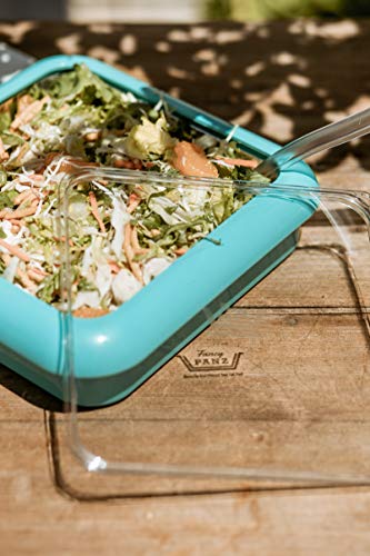 Fancy Panz 8x8, Dress Up & Protect Your Foil Pan! Foil Pan & Serving Spoon Included. Hot or Cold Food. Two ways to serve from, Stackable & helps maintain food temp. Made In USA, (Aqua)