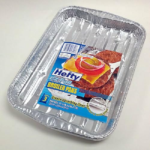 Hefty EZ Foil 91855 8-Inch x 11.25-Inch x 1-Inch Miracle Broiler Pans Grease Absorbing (Pack of 3)