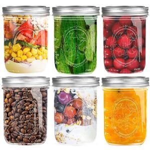 freontus wide mouth mason jars 16 oz [6 pack], glass mason jars 16 oz with metal airtight lids and bands canning jars for fermenting pickling freezing preserving meal prep jar décor