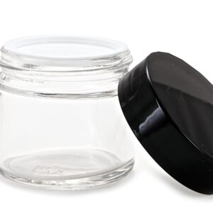 Vivaplex, 12, Clear, 2 oz, Round Glass Jars, with Inner Liners and black Lids