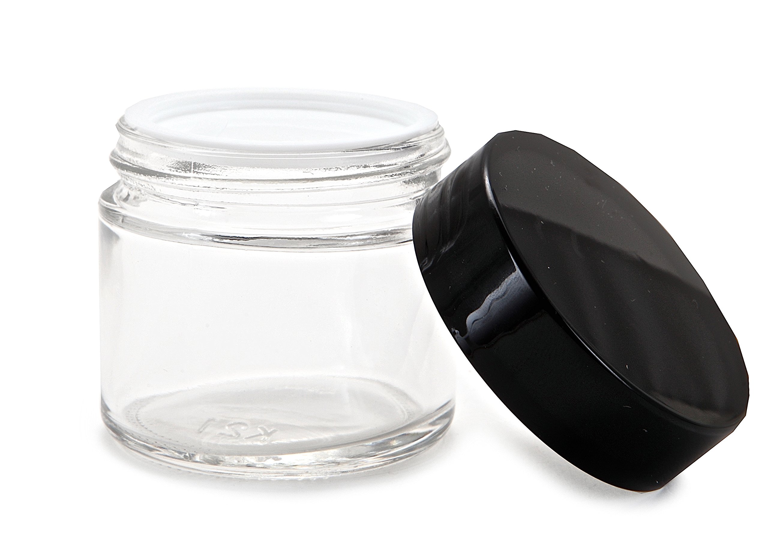 Vivaplex, 12, Clear, 2 oz, Round Glass Jars, with Inner Liners and black Lids