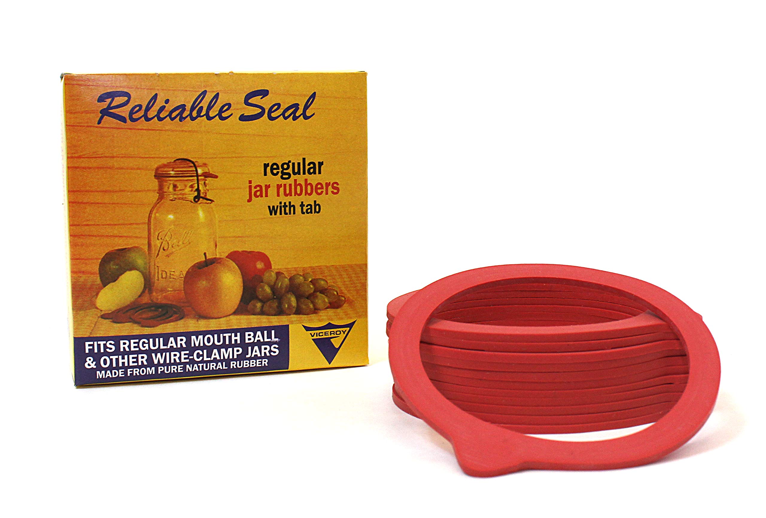 Viceroy Reliable Seal Canning Jar Seals, Fits Clamp-Down Regular Mouth Jars, Pure Natural Rubber Rings, Red, with Tab, 12 Rings per Box (Pack of 1)