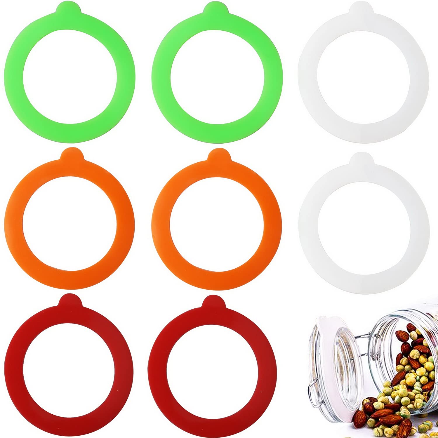 8 Pieces Replacement Silicone Jar Gaskets for Clip Top Storage Jars, 4 Colors Jar Seals Airtight Silicone Gasket Sealing Rings for Regular Mouth Canning Jars