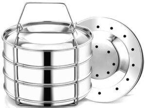 easyshopforeveryone stainless steel 3 tier stackable insert pans, compatible with 6 qt instant pot, pot-in-pot, baking pans for flan, layer cake