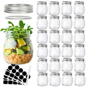 10 oz glass mason jars, 24 pack clear glass jars with regular lids, canning jars for honey, yogurt, wedding favors, food storage, vegetables, includes 40 black labels