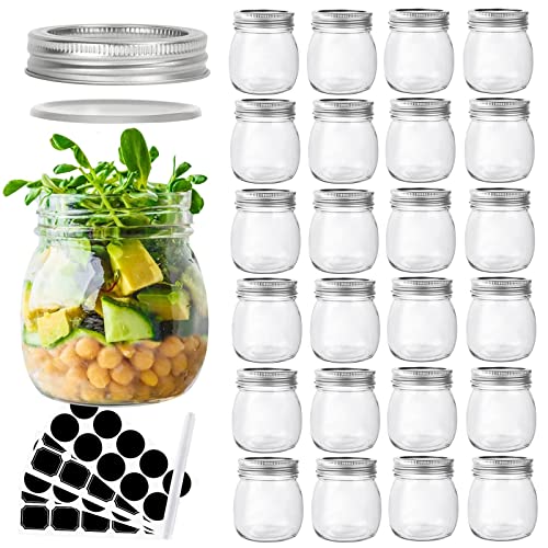 10 oz Glass Mason Jars, 24 Pack Clear Glass Jars with Regular Lids, Canning Jars for Honey, Yogurt, Wedding Favors, Food Storage, Vegetables, Includes 40 Black Labels