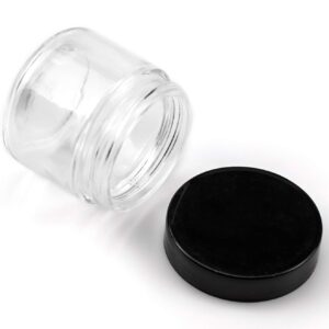 Bekith 15 pack 2oz Round Jar Straight Sided Clear Glass Jars, Airtight Glass Jar with Black Plastic Smooth Lids