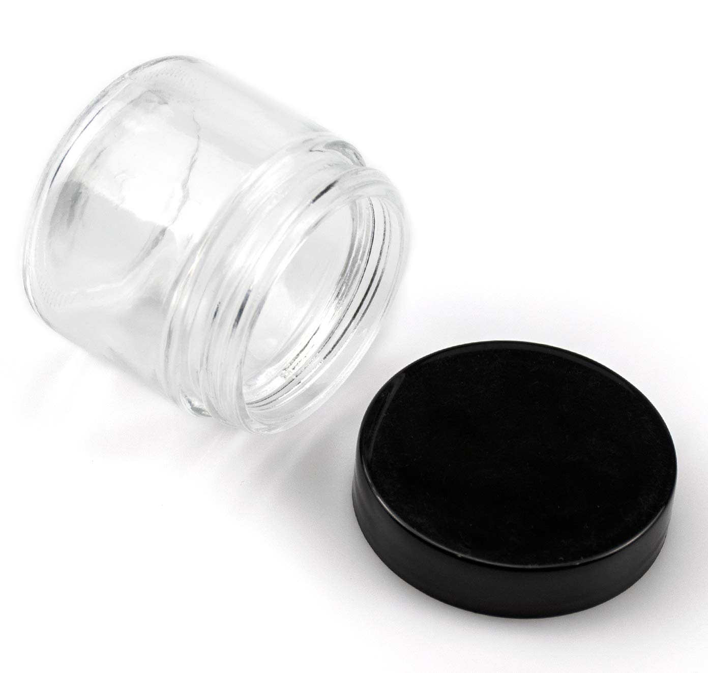 Bekith 15 pack 2oz Round Jar Straight Sided Clear Glass Jars, Airtight Glass Jar with Black Plastic Smooth Lids