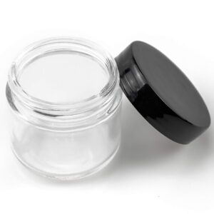 Bekith 15 pack 2oz Round Jar Straight Sided Clear Glass Jars, Airtight Glass Jar with Black Plastic Smooth Lids