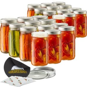 wide mouth mason jars 32 oz (quart) mason jars with lids and bands (24-pack) bundled with, kangaroobands jar opener, and package of jar labels | canning, fermenting, pickling, diy decors projects