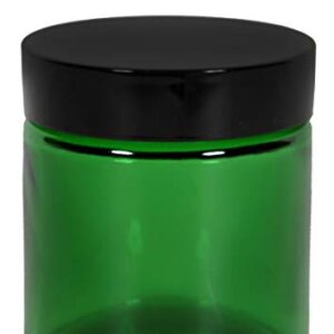 Vivaplex, 12, Green, 4 oz, Round Glass Jars, with Inner Liners and black Lids