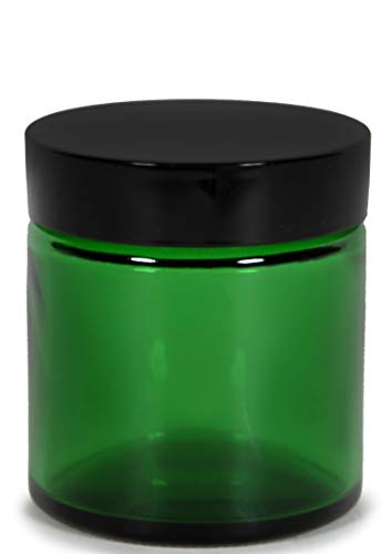 Vivaplex, 12, Green, 4 oz, Round Glass Jars, with Inner Liners and black Lids