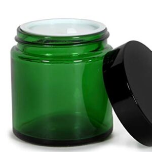 Vivaplex, 12, Green, 4 oz, Round Glass Jars, with Inner Liners and black Lids