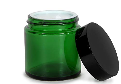 Vivaplex, 12, Green, 4 oz, Round Glass Jars, with Inner Liners and black Lids