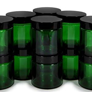 Vivaplex, 12, Green, 4 oz, Round Glass Jars, with Inner Liners and black Lids