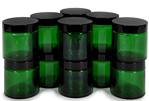 Vivaplex, 12, Green, 4 oz, Round Glass Jars, with Inner Liners and black Lids